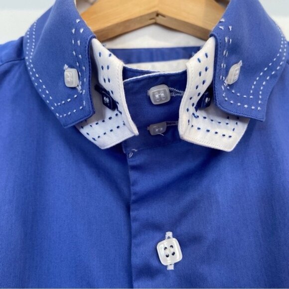 Mr.Smith men dress button up shirt blue white collar long sleeve 100% cotton XL - Picture 2 of 12